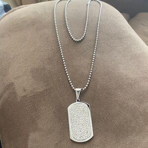 Silver cz large style dog tag necklace